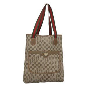 GUCCI GG Plus Supreme Web Sherry Line Tote Bag PVC Beige Gold Auth bs24521
